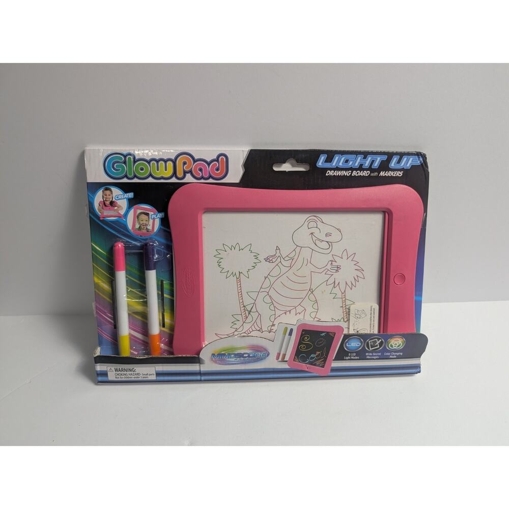 Mindscope Glow Pad Light Up Drawing Board - Pink LED Writing Tablet with Markers
